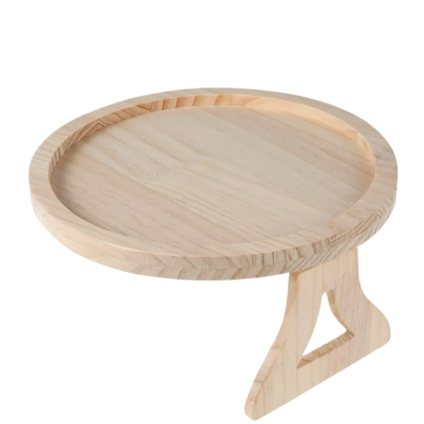 Tavă din lemn 25 × 12,5 cm pentru canapea, cotiera, masă laterală pliabilă, tavă pentru gustări cu clemă circulară, tavă de depozitare integrată 1