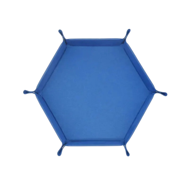 Tăviță hexagonală pliabilă pentru zaruri 27 x 24,5 cm Piele artificială Tăviță de joc pentru jocuri de masă și RPG albastru