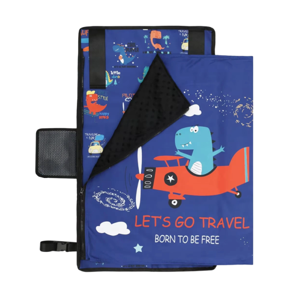 Tavola da viaggio per bambini in aereo 79 x 44 cm Blu con motivo aereo Tavolino pieghevole in tessuto Oxford per divertimento in viaggio 1