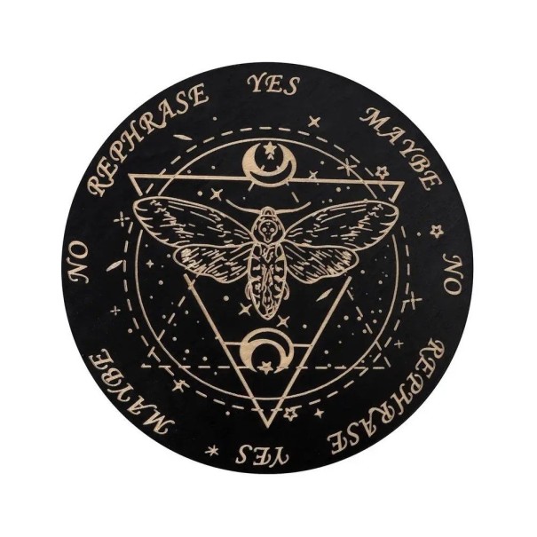 Tavola pendolare in legno 15 cm Tabella divinatoria con motivo di falena e luna Strumento esoterico per la divinazione con il pendolo Decorazione 1