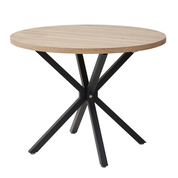 Tavolo da pranzo rotondo 100 x 76,5 cm Con quattro gambe quadrate incrociate a forma di X Tavolo da cucina senza telaio sotto il piano marrone chiaro