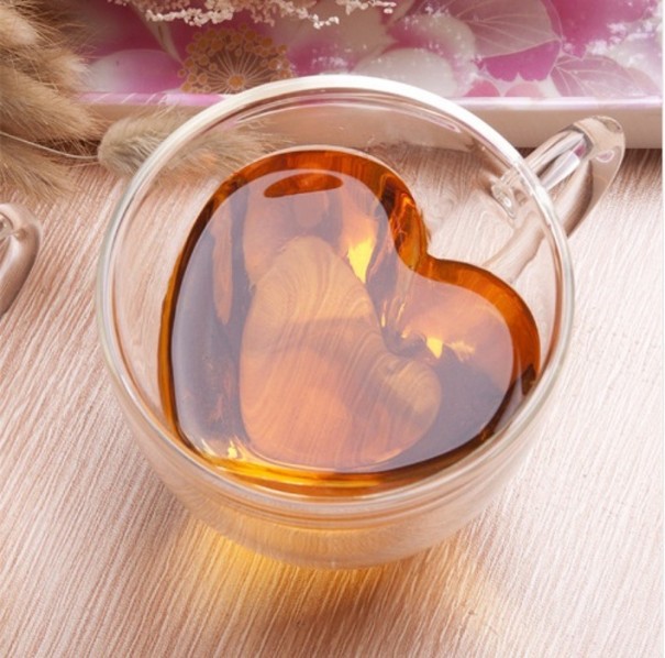 Taza de cristal doble con forma de corazón 180 ml