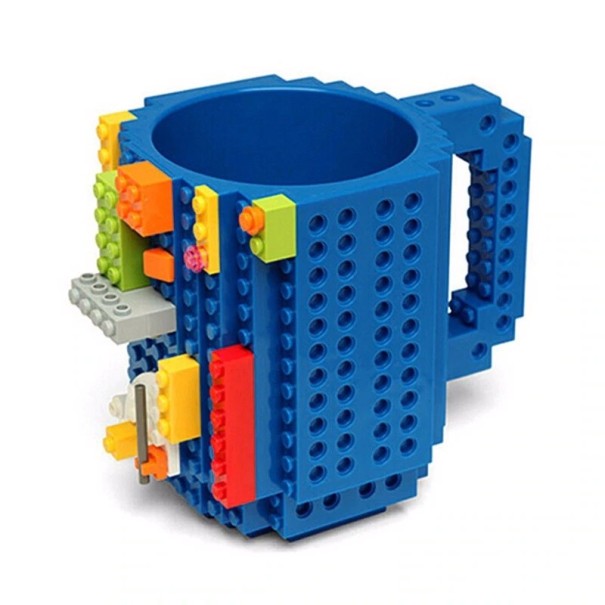 Taza para niños con forma de bloque de construcción J2526 azul