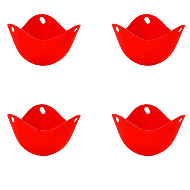 Tazas de silicona para hervir huevos de 9 x 6,5 cm, juego de 4 moldes reutilizables, sin cáscara, fáciles de limpiar, para cocinar huevos al vapor rojo