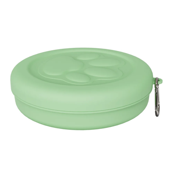 Tazón portátil de plástico para comida de perros 14 x 4 cm Tazón de viaje plegable con mosquetón para agua y croquetas para mascotas verde