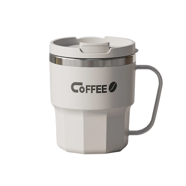 Tazza termica richiudibile per caffè con coperchio 400 ml acciaio inossidabile a doppia parete 12 × 11 cm isolamento termico per i viaggi al lavoro bianco