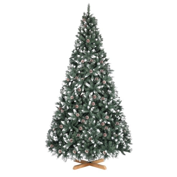 Τεχνητό χριστουγεννιάτικο δέντρο Χιονισμένο Με τεχνητές κουκουνάρες Αναδιπλούμενο Ύψος 270 εκ Ξύλινη βάση 40 εκ Πράσινο και λευκό Διακόσμηση 1