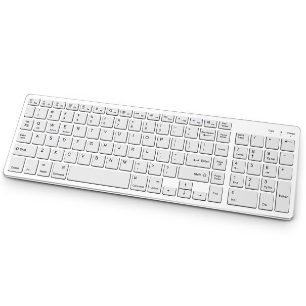 Teclado Bluetooth delgado con bloque numérico Interruptores de tijera Batería de litio recargable con cable USB Distribución en inglés QWERTY Plástico 1