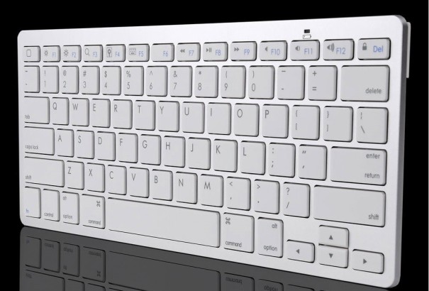Teclado bluetooth sem fios para iPad e MacBook Compacto com 78 teclas Etiquetas em inglês Alcance de até 10 m Branco com estrutura prateada 1