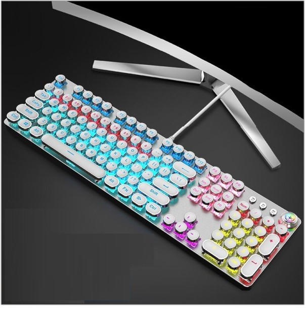 Teclado retroiluminado punk con botón multimedia blanco