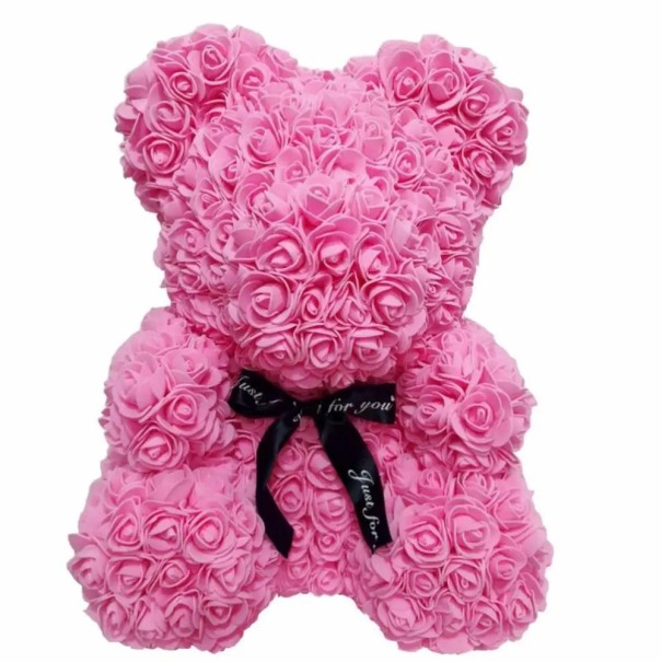 Teddy Bear Made of Artificial Roses with Ribbon Handmade Decoration Romantic Gift Valentine's Day Floral Figure Luxury Interior Decoration Height 25 cm pink