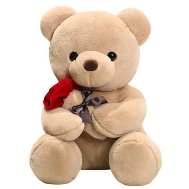 Teddy Bear Plush Toy with Rose 23 cm Cute Gift Loveable Plush Toy Valentine's Gift Decoration Plush Bear with Flower brown