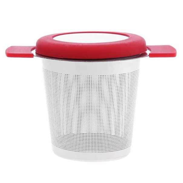 Teesieb aus Edelstahl mit Verschluss rot