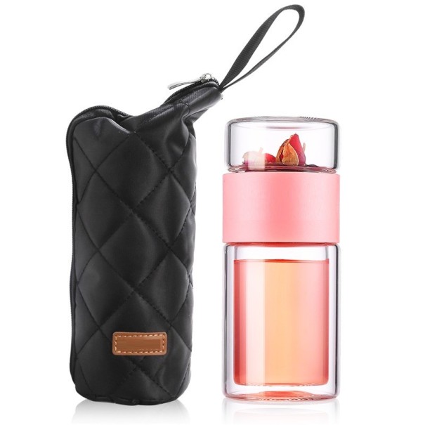Teflaske med etui rosa