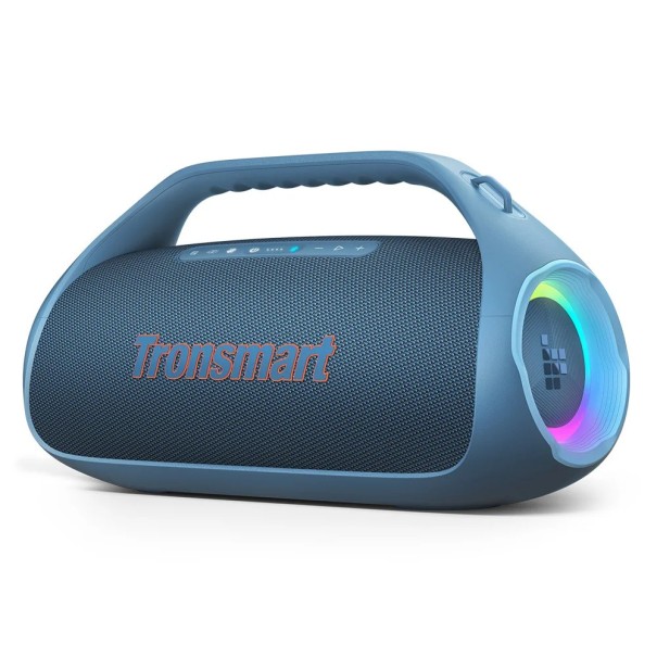 Tehokas bile Bluetooth-kaiutin 42 x 19,3 x 22,8 cm 90 W 2.1 kanava IPX6 vedenkestävä kahvalla ja hihnalla sininen