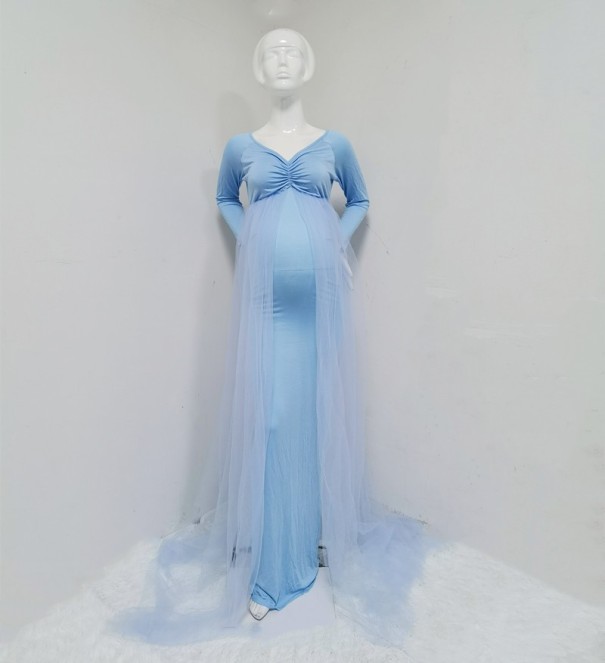 Těhotenské šaty na focení N925 světle modrá S