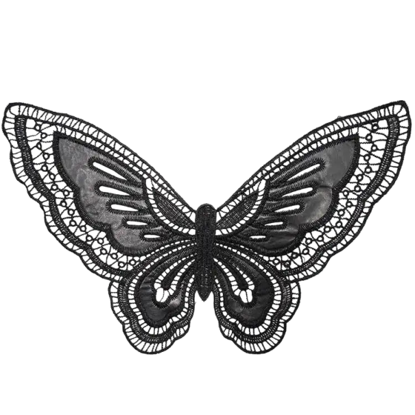 Tela de encaje negra con diseño de mariposas 20 x 33 cm Mezcla de poliéster y algodón encaje decorativo para adornar vestidos, prendas y accesorios 1