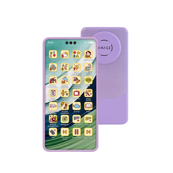Telefon educativ pentru copii în engleză cu 28 de funcții, povești, melodii și jocuri matematice 16,5 x 8 cm violet