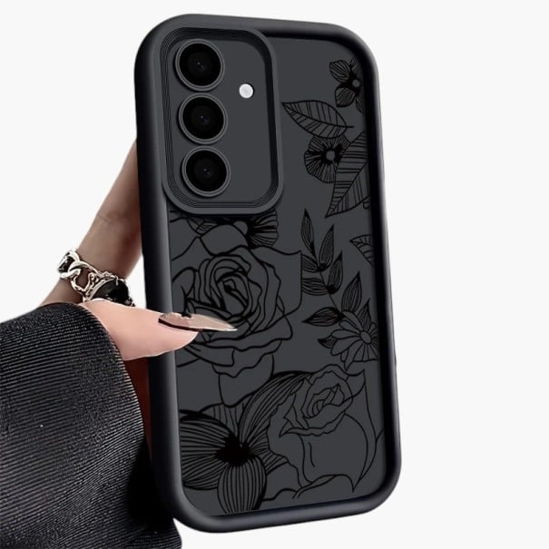 Telefoncover til Samsung Galaxy S24 med blomsterdesign Silikonecover til mobil Blomstercover til Galaxy S24 Til daglig brug sort