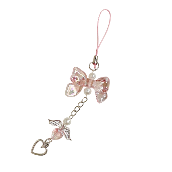Telefoonhanger 13 cm Strik met Hart Harsdecoratie voor Telefoon Telefoonsnoer Schattige Modeaccessoire roze