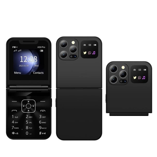 Telemóvel dobrável SERVO A50 PRO 32 MB Dupla SIM 150x66,5x9,5 mm Dispositivo compacto com funções modernas para uso diário preto