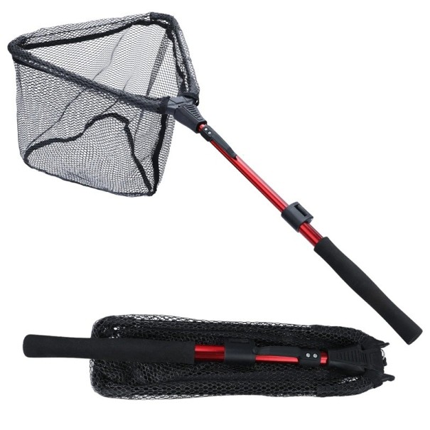 Telescopic Folding Fishing Net 95 cm Compact Fishing Net Durable Mesh Quick Assembly Easy Transport Fishing Tool red