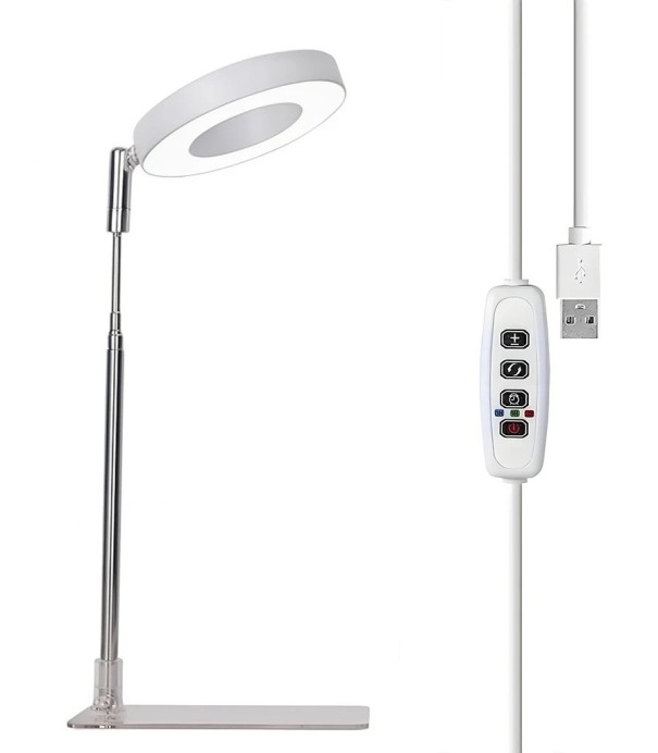 Teleskooppinen LED-kasvivalo jalustalla Säädettävä valo kasvien kasvattamiseen kääntyvällä päällä ja kirkkauden säätö valkoinen