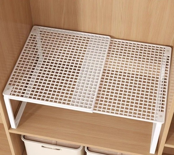 Teleskopische Metallregal für den Schrank 38–62 cm Tiefe 27 cm Höhe 22 cm Verstellbarer Organizer für Kleidung und Schuhe weiß