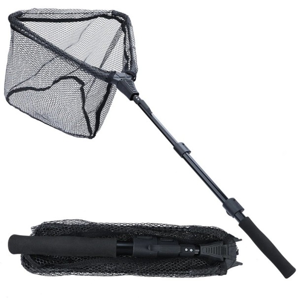 Teleskopisk foldbart fiskenet 112 cm kompakt fiskenet holdbart net hurtigt foldbart nemt at bære fiskehjælp sort