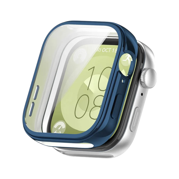 Teljes védőburkolat a Huawei Watch Fit 3-hoz 45,2 x 38,4 mm TPU kijelző- és keretvédő ütésálló tok SmartWatch kiegészítő tengerészkék