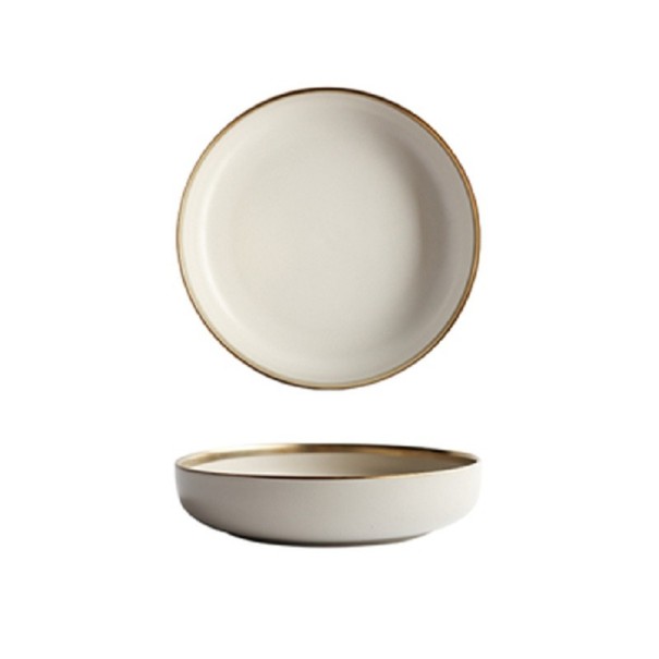 Teller mit Goldbesatz beige L