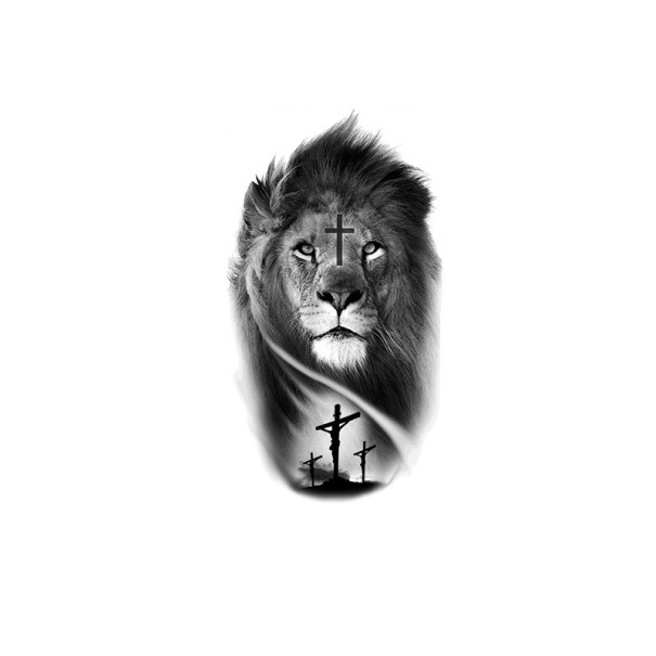 Temporary Waterproof Tattoo 11.5 x 21 cm Lion and Crosses Modern Realistic Design Lasts Up to 15 Days Easy Application Body Tattoo 1