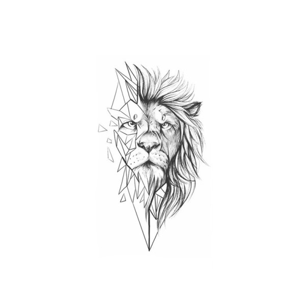 Temporary Waterproof Tattoo Geometric Lion 14 x 8 cm Fake Body Tattoo Stylish Lion Design Durable Temporary Tattoo for 15 Days 1