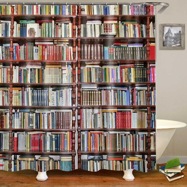 Tenda da doccia con motivo libreria 1