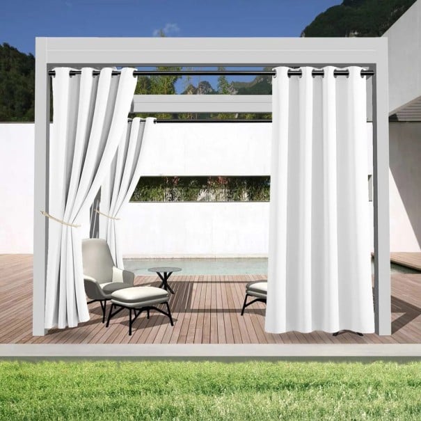 Tenda da esterno impermeabile per privacy con occhielli superiori dimensione 132 x 241 cm per veranda, pergola, casetta e terrazza bianco