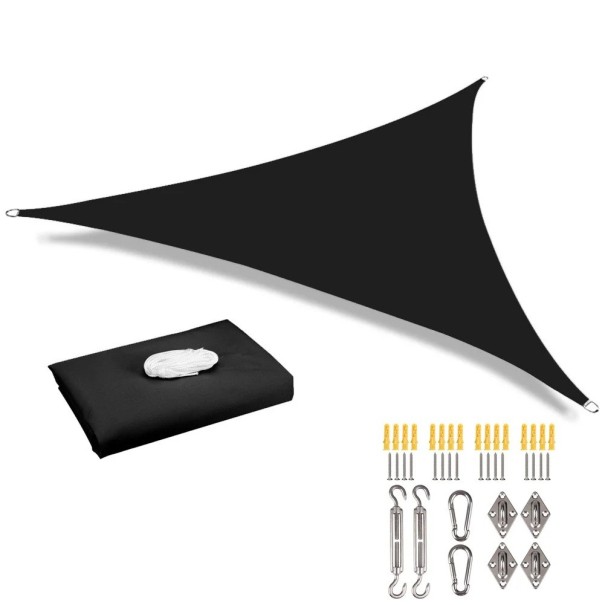 Tenda da sole triangolare impermeabile 2 x 2 x 2 m con filtro UV al 98% Telo per terrazza giardino campeggio con set di accessori da 24 pezzi nero