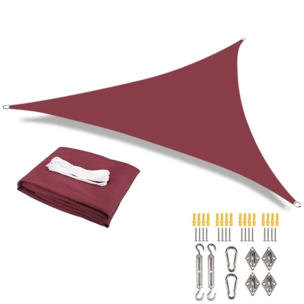 Tenda da sole triangolare impermeabile 3x3x3 m con filtro UV al 98% Telo per terrazza giardino balcone campeggio con set di accessori da 24 pezzi bordeaux