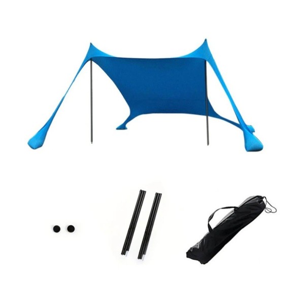 Tenda de praia exterior para 3–4 pessoas Cobertura portátil UPF50+ resistente ao vento Tenda de sol de uma peça Tenda familiar azul