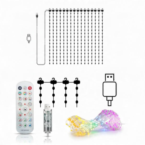 Tenda luminosa LED intelligente 2 x 2 m 400 LED RGB Scritte GIF e immagini nell'app Musica e timer USB Telecomando Interno ed esterno 1