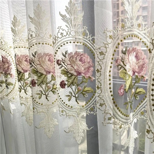 Tenda ricamata trasparente con rosa Voile trasparente con rose con attacco a ganci 100 x 250 cm 1