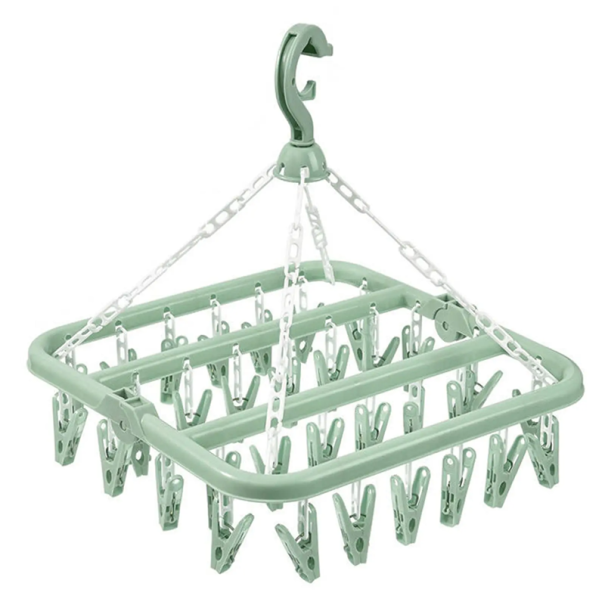 Tendedero plegable de plástico para colgar ropa, 32 pinzas, 32 x 32 x 34 cm. Práctico tendedero para el apartamento y el balcón. Plegable y ahorra espacio. verde