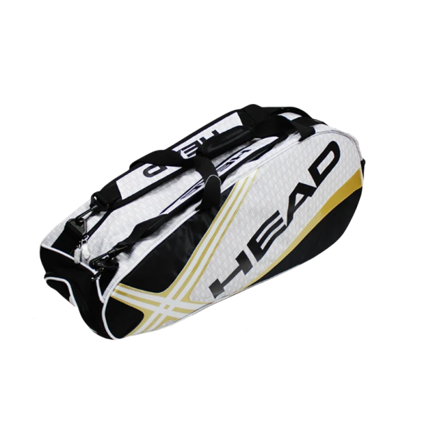 Tenniskassi jopa 6 mailalle erillisellä kenkätaskulla Urheilukassi 73 x 30 x 23 cm Nylon Polyester Dacron tennivarusteille kultainen