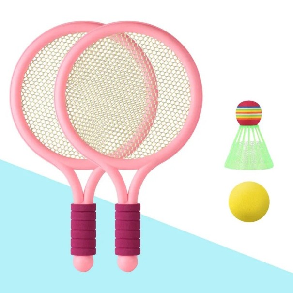 Tennismailat 39 x 23,5 cm 2 kpl Muovi PP lapsille ja aikuisille pallolla 5 cm ja sulkapallon 7 x 8 cm Ihanteellinen ulkopeliin vaaleanpunainen