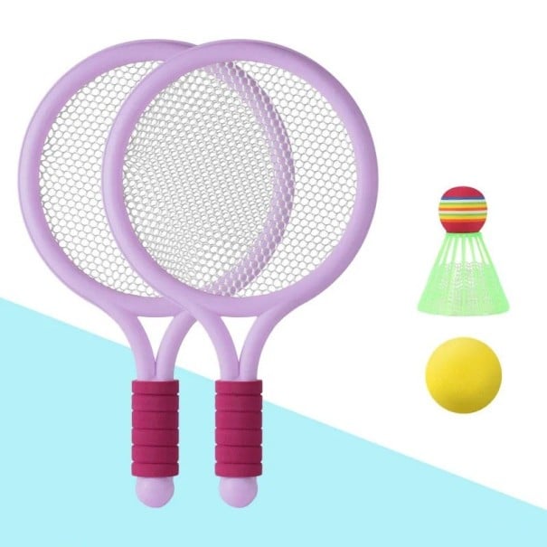 Tennisrackets 39 x 23,5 cm 2 stuks Kunststof PP voor kinderen en volwassenen met een bal van 5 cm en een badminton shuttle van 7 x 8 cm Ideaal paars