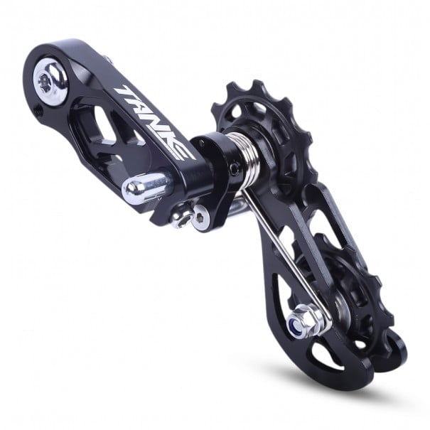 Tensionador de corrente TANKE para 1 velocidade Single speed Corpo metálico com polias usinadas em CNC Com mola Para bicicleta MTB e Dirt preto