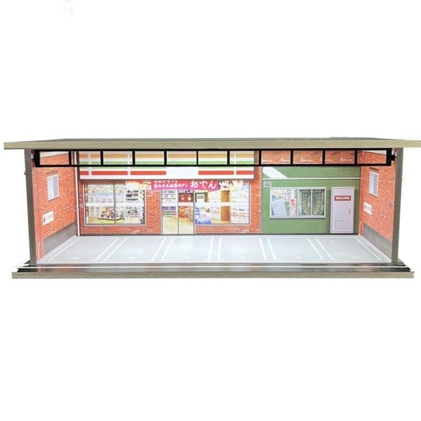 Tentoonstellingsdiorama garage voor modelauto's 30 x 13,5 x 10 cm Schaal 1:64 Straatwinkelgebied Parkeerscène van een stadsstraat 1