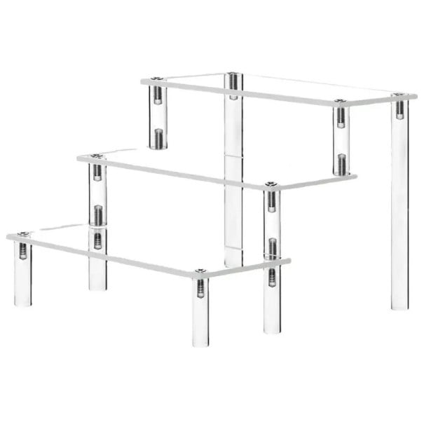 Tentoonstellingsorganizer voor decoraties 30 x 8 x 15 cm 3-laags plastic transparante standaard in de vorm van trappen Presentatiestandaard eenvoudige 1