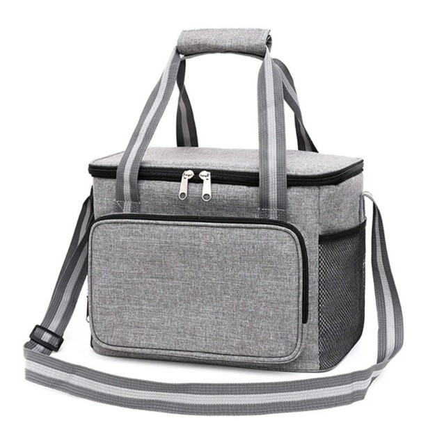 Termo bolsa cinza 23x31x19 cm Isolamento para alimentos Bolsa de almoço Fecho de zip Estrutura espaçosa Cor estilosa Para o trabalho e para viagens 1