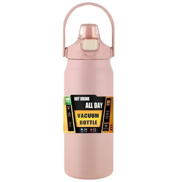Termo con pajita 1000 ml Acero inoxidable Botella térmica de doble pared para bebidas frías y calientes Botella térmica con pajita Tapa impermeable Termo de viaje rosa