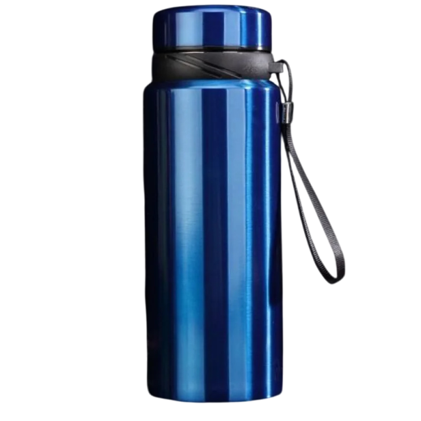 Termo de acero inoxidable de 1 l Aislamiento al vacío de doble pared Termo de viaje para bebidas frías y calientes Botella térmica duradera con tapa a prueba de fugas Cuello ancho Asa práctica azul